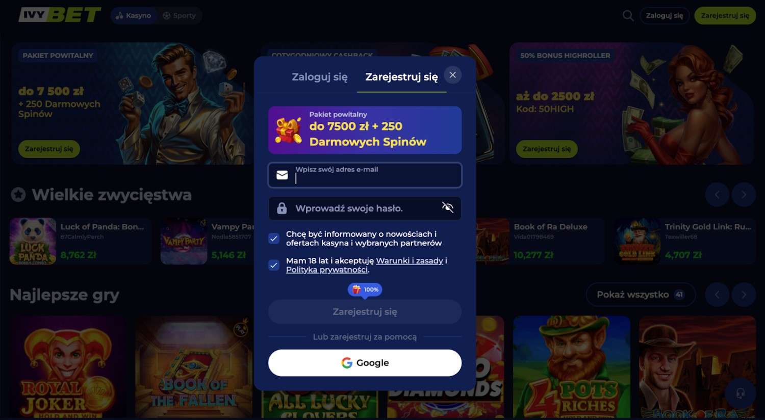 Ivybet formularz rejestracyjny
