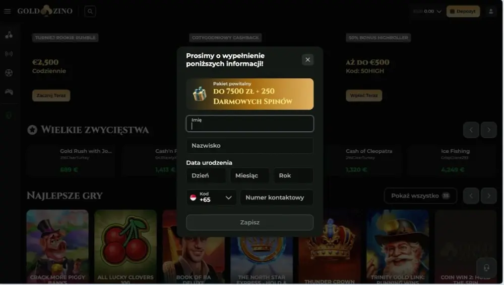 goldzino procesu rejestracji