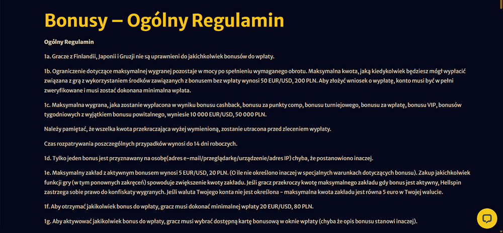 hellspin casino bonus terms