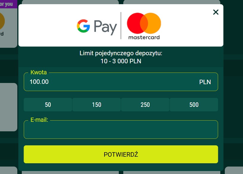 określenie kwoty i aktywacja bonusu