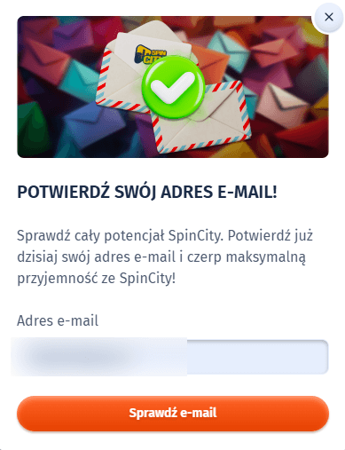 potwierdz swoj adres email spin city