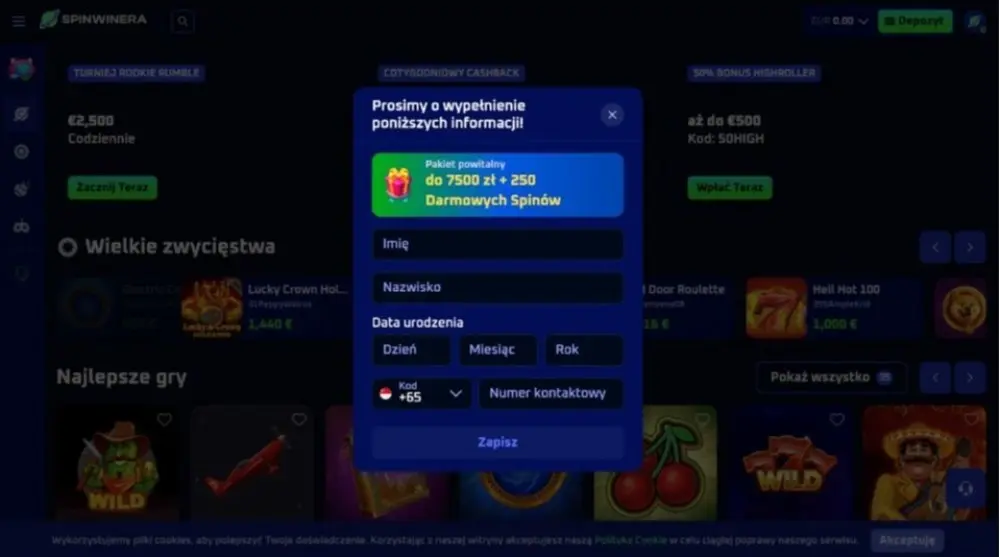 spinwinera ukończyć rejestrację